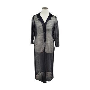 Onyx Nite Vtg Black Sheer Long Sleeve Maxi Dress Evening Wear Plus Size